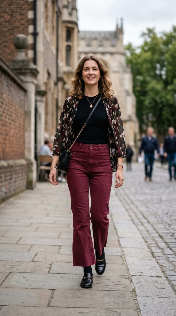 Barrel-leg jeans with a fitted ribbed knit