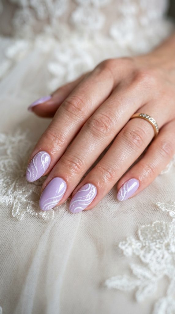 Pearlescent white swirl nails