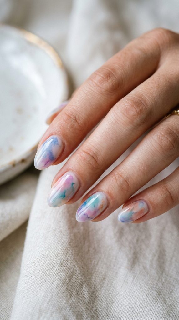Watercolour nails with soft blended washes of color