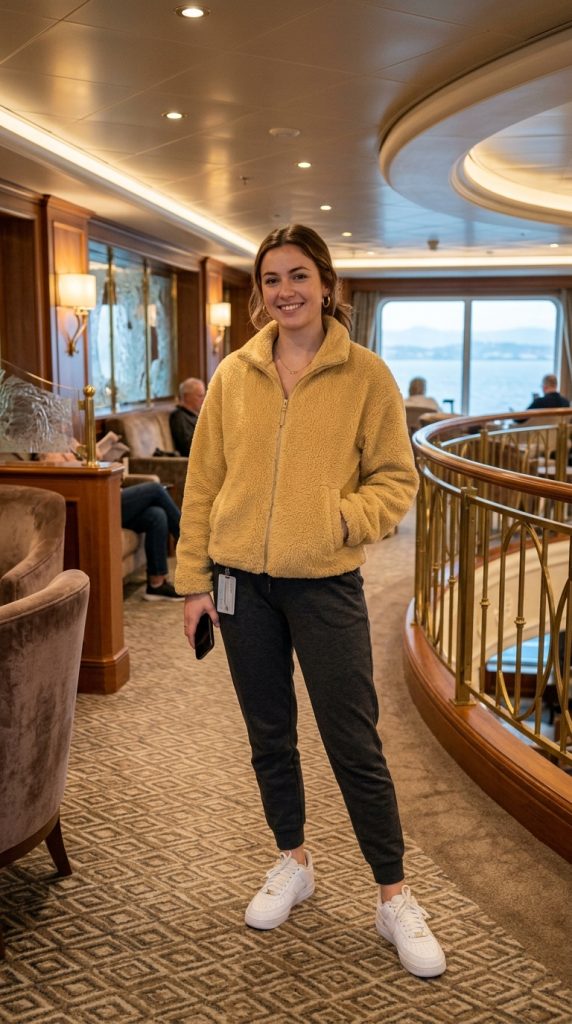 Teddy jacket with joggers for a cruise sea day