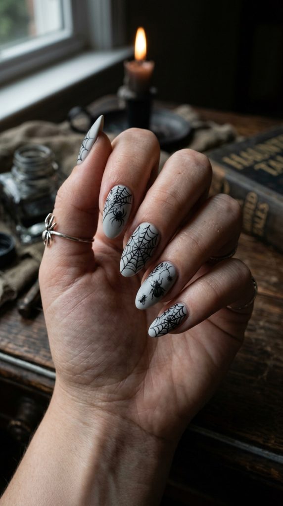 Spiderweb nails with tiny bugs